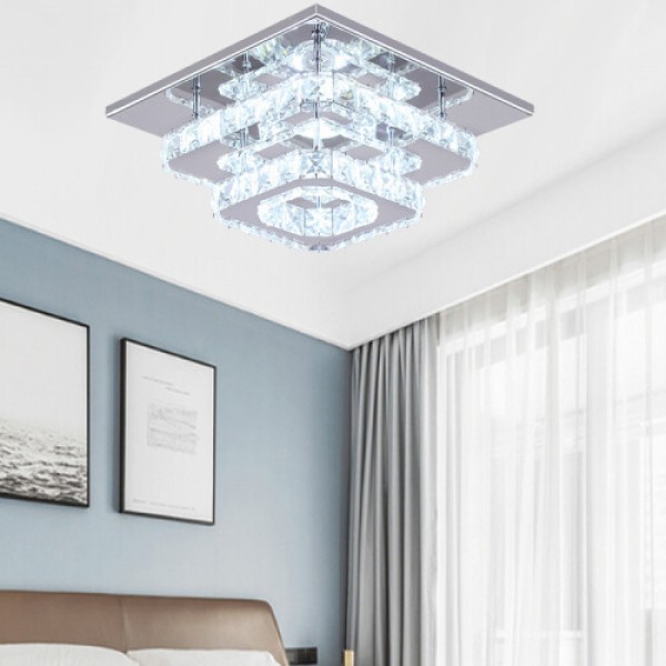 (30cm 2-Level Square, Adjustable) Modern LED Ceiling Light Crystal Chandelier